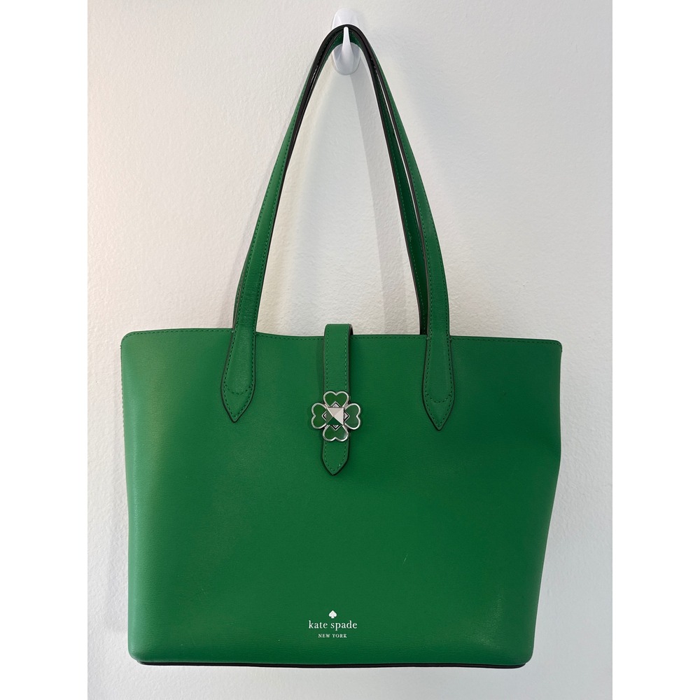 Kate Spade Kaci Small Tote in Green Clover Twist Lock Nicola Tote Pink Interior